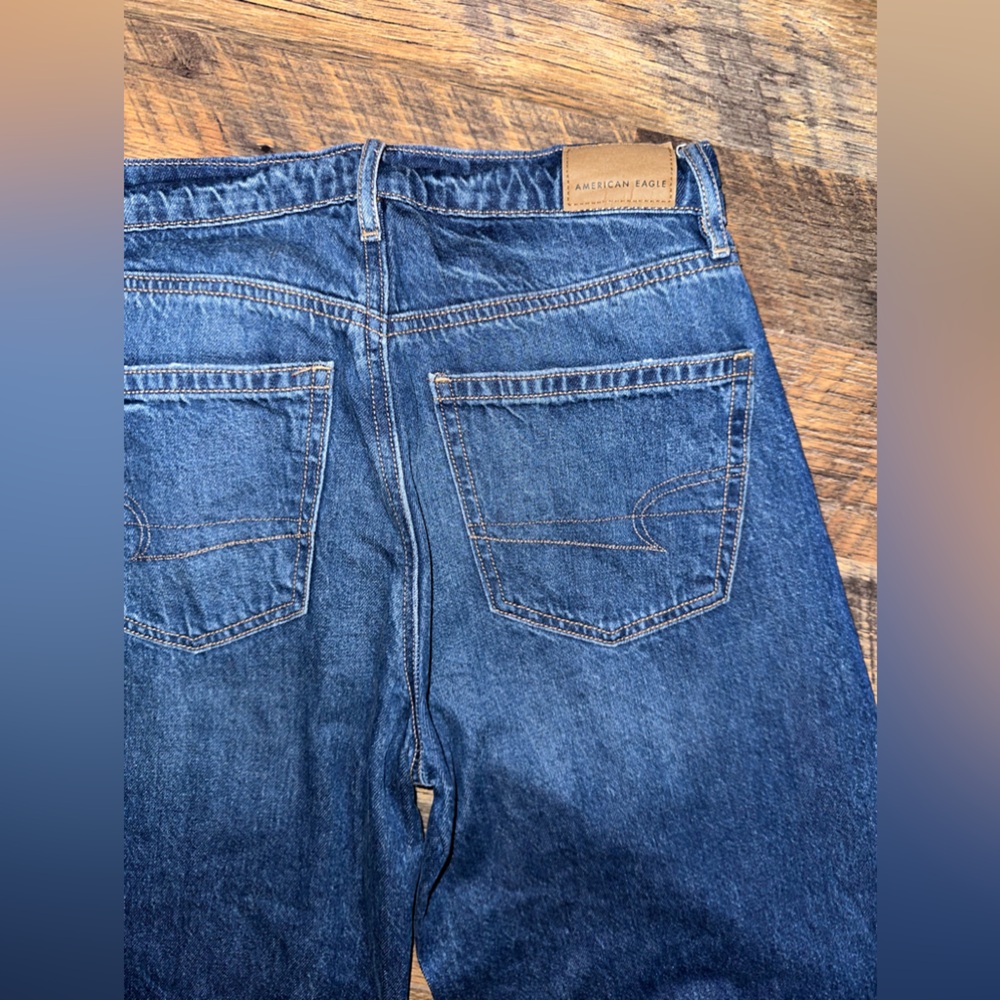 American Eagle Wide Leg Dark Wash Frayed Hem Jeans